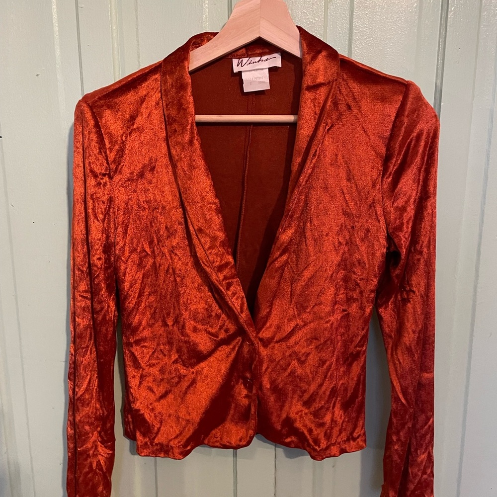 Lovely crushed dark orange velvet jacket. Light and perfect for Cali weather.